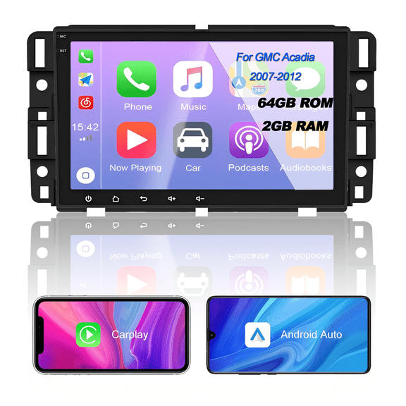 Zcargel 2+64G Car Stereo for GMC Acadia 2007-2012 with Carplay Android Auto 8" Touch Screen Car Radio with GPS Navigation Bluetooth Wifi FM SWC Split Screen