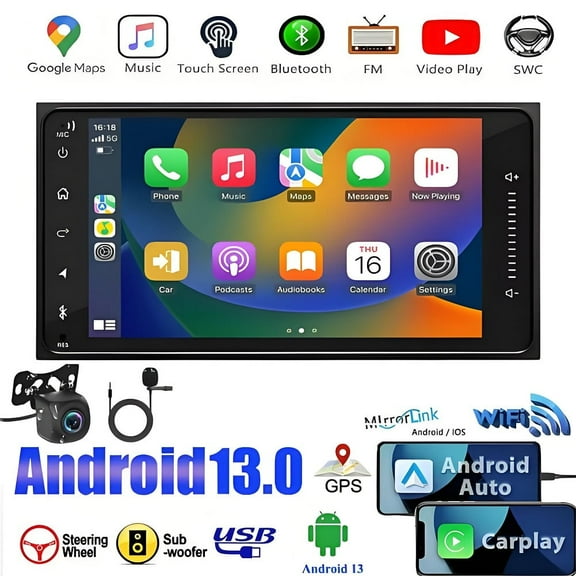 Zcargel 2GB+32GB Car Radio for Toyọta 4 Runner Camry, 7 Inch IPS Touchscreen Car Stereo with Wireless Carplay,Android Auto,GPS,Bluetooth,FM, Android 12 Car Navigation with Back-up Camera
