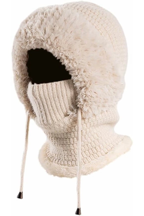Zcargel 3 in 1 Women's Winter Hat, Women Balaclava Hat 55cm-60cm Warm Women's Winter Hat Neck Warmer Sets Thick Soft Knitted Hat for Outdoor Skiing Skating Cycling and Climbing Off-White