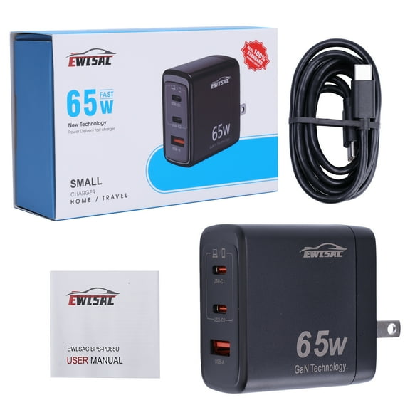 Zcargel 65W GaN USB C Charger, 3-Port Fast Wall Charger for Phone 16 Pro/16/15 S24/S23 Tablet Travel Power Adapter US Plug
