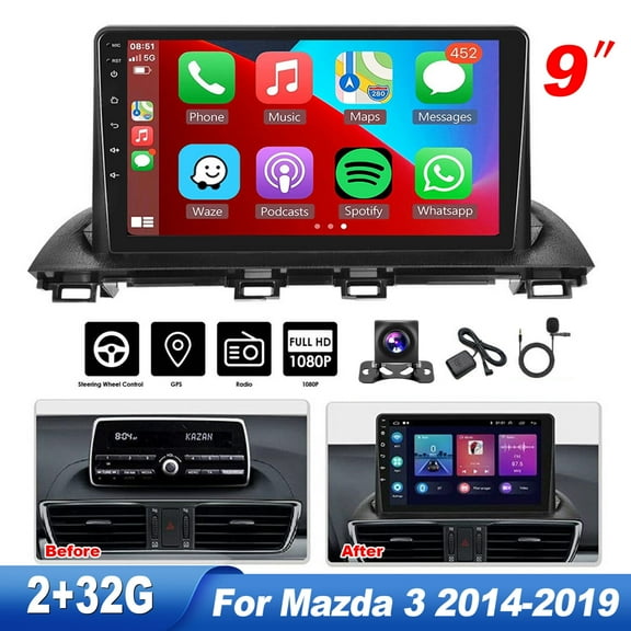 Zcargel 9'' Android 12 Car In-Dash Unit for Mazda 3 (2014-2019), 32GB, Bluetooth, GPS, Carplay