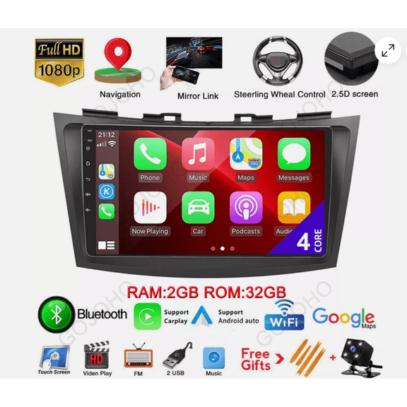 Zcargel 9'' Android 15 Car Stereo Multimedia Player 4+64G for Suzuki Swift 2010-2016, Wireless & Wired CarPlay, Android Auto, GPS, Bluetooth, WiFi, FM/RDS, SWC, 2 Din, Music Player with Backup Camera