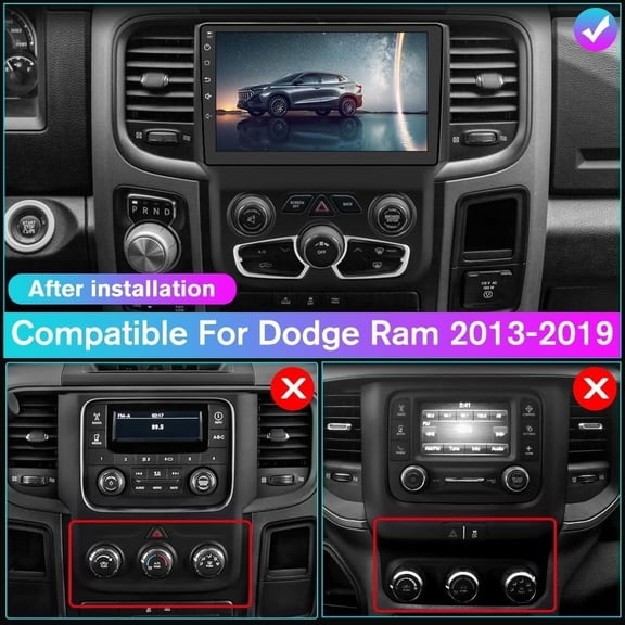 Zcargel 9in 2+32G Android 13 Car Stereo GPS Navigation for Ram 2013-2019, Built-in Wireless CarPlay & Android Auto, Bluetooth 5.0, FM/RDS, SWC Support, USB, Split Screen + AHD Backup Camera