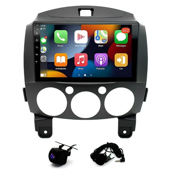 Zcargel 9in Android 13 Car Stereo GPS Navigation for Mazda 2 2007-2013, Built-in Wireless CarPlay, Android Auto, Bluetooth, WiFi, FM/RDS, DSP, SWC, Rear Camera, Touch Screen 2+32GB