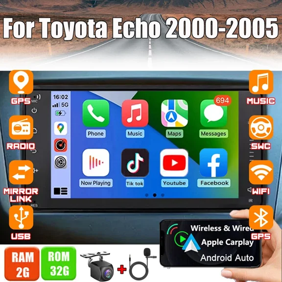 Zcargel Android 13 Car Stereo Double Din 7" 2+32GB GPS Navigation WiFi Receiver, Wireless CarPlay Android Auto, Bluetooth Car Radio, Touch Screen Radios for Cars, for Toyota Echo 2000-2005