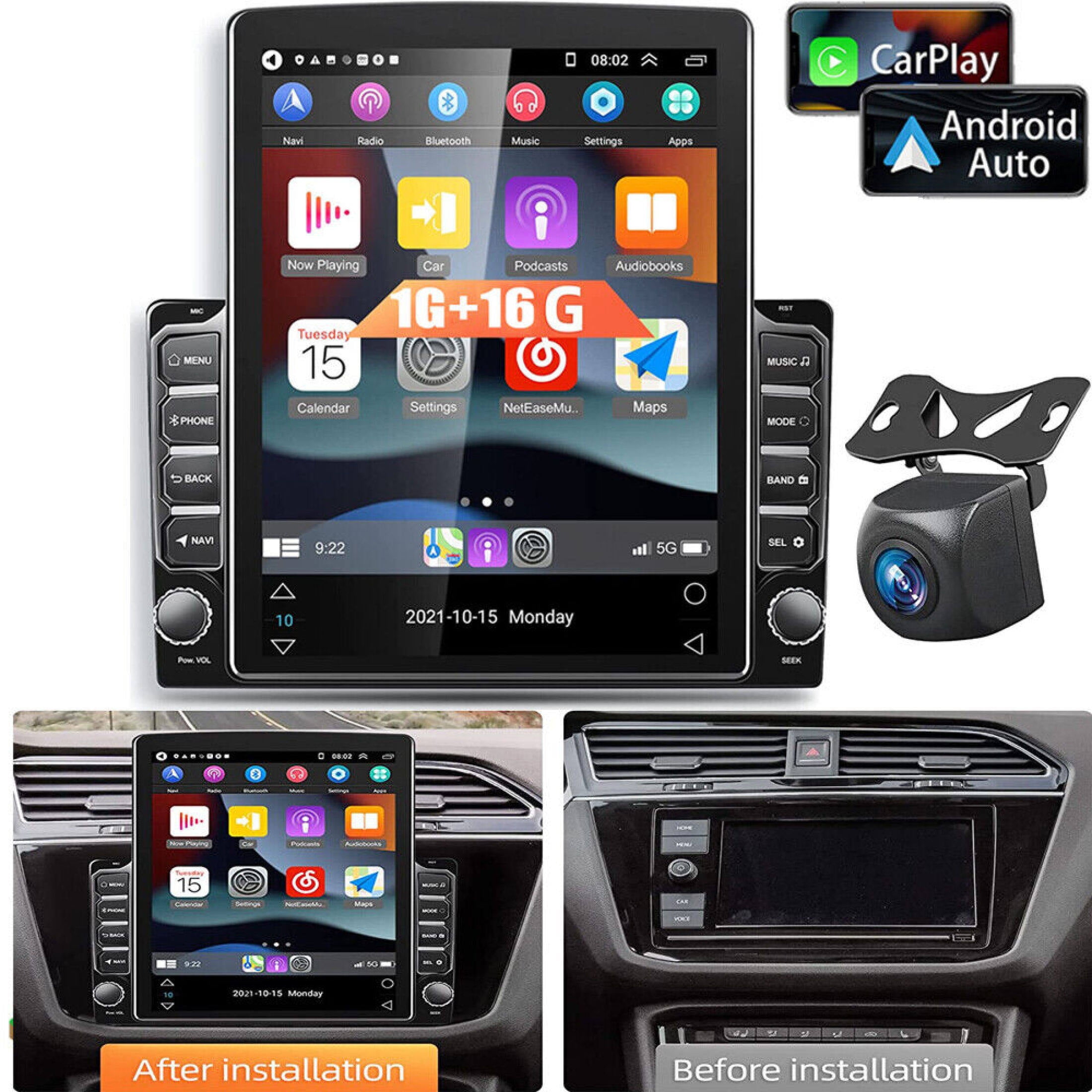 2+64G 9 pulgadas Android doble DIN estéreo para coche con Apple Carplay  Android Auto Mirror Link reproductor multimedia pantalla táctil Radio con