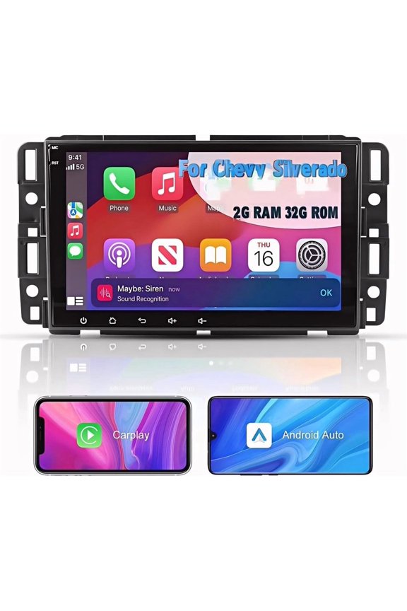 Car Stereo 8" Android 13 Double Din Touch Screen Multimedia Car Radio, CarPlay Android Auto, GPS Navigation with WiFi & Split Screen, USB FM SWC Audio, 2+32G for Chevrolet Silverado 2007-2013