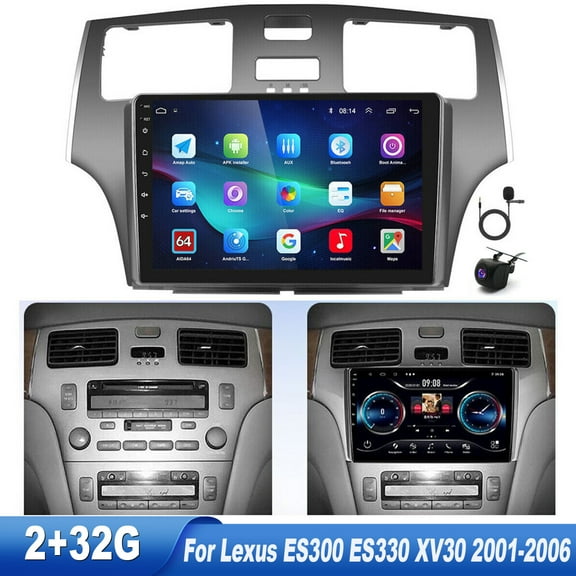 Zcargel Car Stereo for Lexus ES300 ES330 XV30 2001-2006, Android 12 Radio Player 9" IPS Touch Screen GPS Navigation Carplay & Android Auto Head Unit Camera Mic 2+32GB