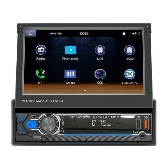 Zcargel Double DIN Car MP5 Player, 7 Inch Retractable Resistive Screen Car Stereo Radio, Bluetooth, GPS Navigation Head Unit, Wireless CarPlay & Android Auto, RDS FM, Reverse Camera Support