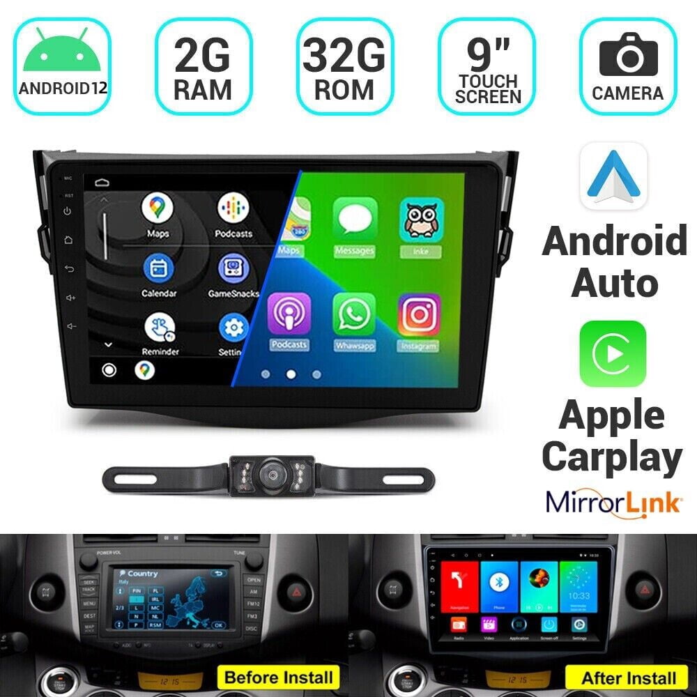 Zcargel For Toyota RAV4 2007-2012 Android 12 Car Radio Stereo GPS Player Navi Auto Carplay 2+32GB WIFI BT FM 9"