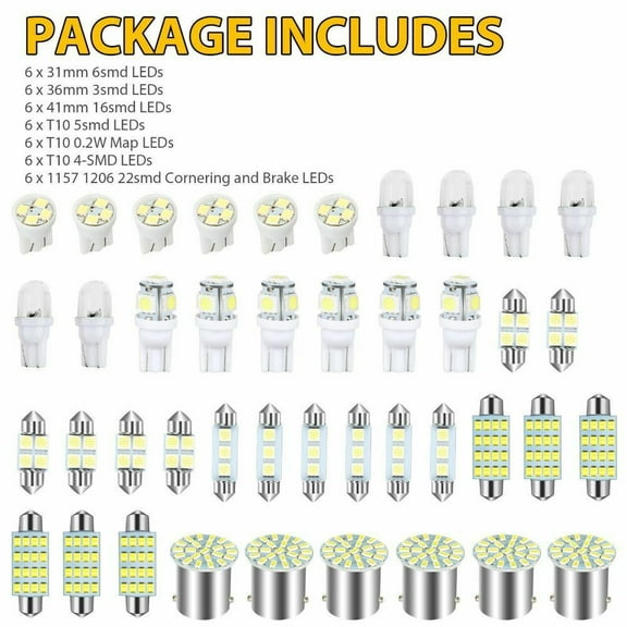Zcargel LED Interior Lights Kit T10 Clear LED 6000K Automotive Bulb fits Car 42 Pack
