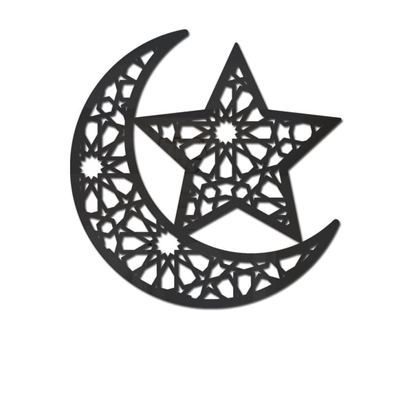 Zcargel Moon Star Wall Stickers Hollowed Out Mirror Effect Plastic Black 12"x12" Ramadan Eid Holiday Home Office Door Decor Black