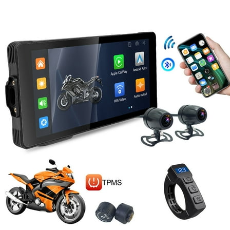 Zcargel Motorcycle GPS Navigation Screen with 1080P HD Front & Rear Dash Cam, Replace EO:F85, Hands-free Calling, Wireless CarPlay & Android Auto, 5.5in IP66 Touchscreen, WiFi & Tire Pressure Monitor
