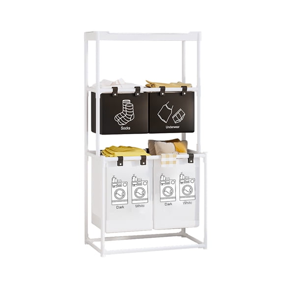 Zcargel Multi-Compartment Laundry Hamper with Top Storage Shelf, Heavy Duty Dirty Clothes Organizer for Bathroom & Bedroom, 4 Section Sorter for Easy Garment Classification, White