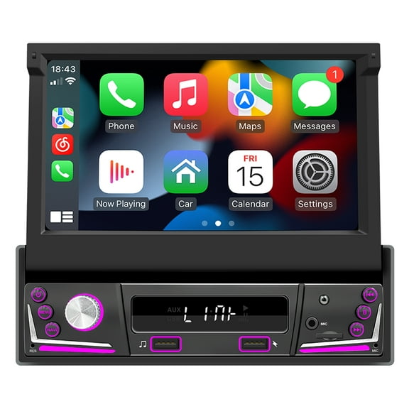Zcargel Retractable Screen Car Navigation 7in 2GB+64GB Android 12 Wired Wireless with Carplay Android Auto Bluetooth 5.1 WiFi SWC FM/RDS