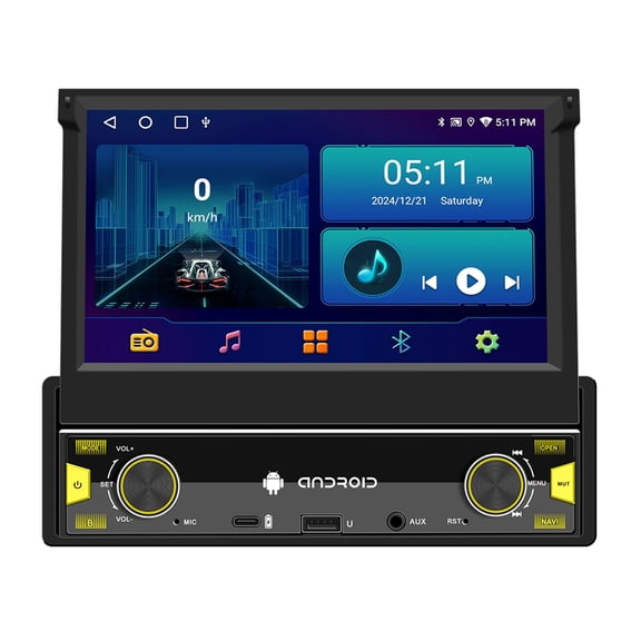 Zcargel Retractable Screen Car Navigation 7in 2GB+64GB Android 13 Wired Wireless with Carplay Android Auto Bluetooth 5.1 WiFi SWC DAB FM/RDS