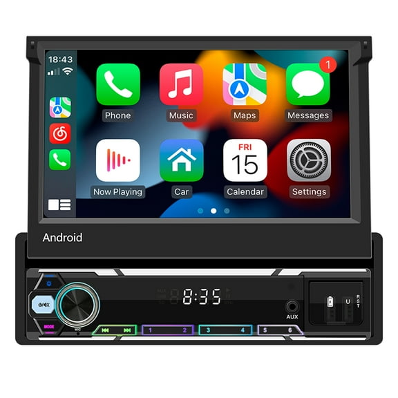 Zcargel Retractable Screen Car Player 7in 2GB+64GB Android 13 Wired Wireless with Carplay Android Auto Bluetooth 5.1 WiFi DAB GPS SWC FM/RDS