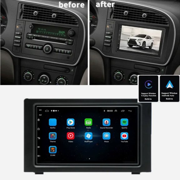 Zcargel Touch Screen Car Stereo for SAAB 9-3 2007-2011, 7" Android 15 2GB+64GB, Wireless CarPlay & Android Auto, GPS AHD Backup Camera, Bluetooth, WiFi, FM/RDS, SWC