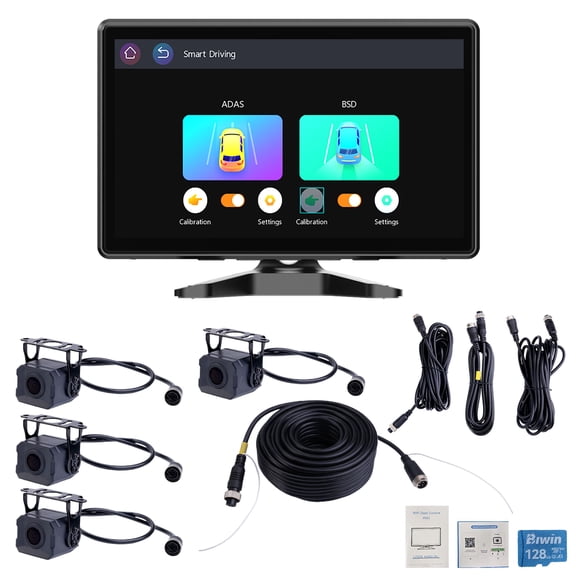Zcargel Universal 10 Inch Touchscreen 4 Channel Truck Dash Cam BSD ADAS 24/7 Parking Monitor 1080P Wide Angle Night Vision WDR WiFi Loop Recorder