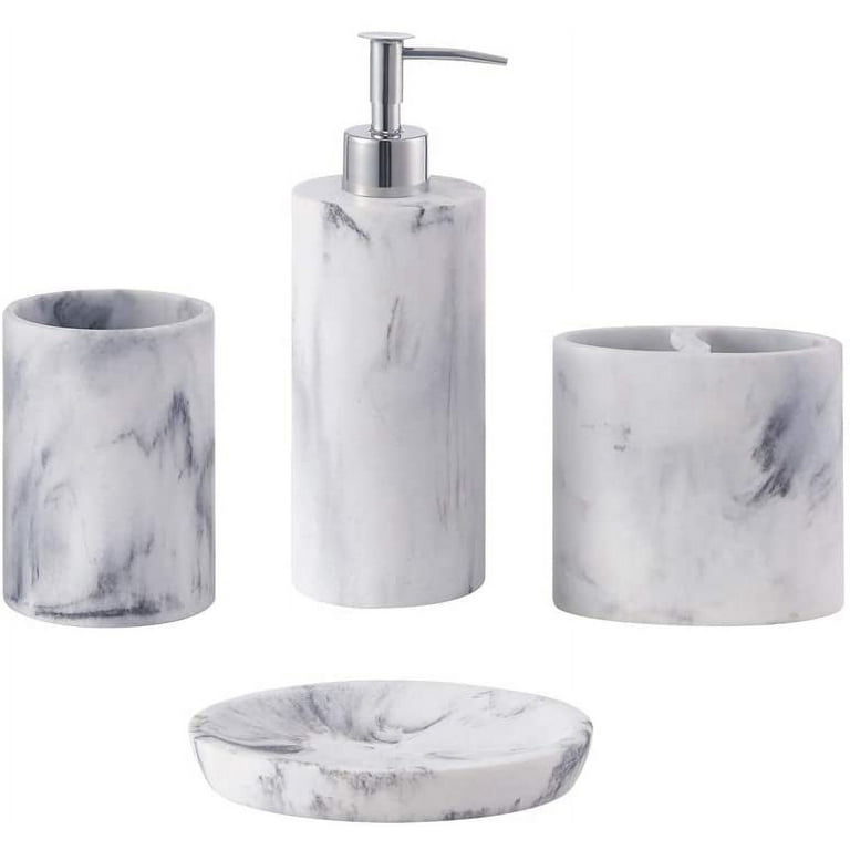 4pc Marbled Ceramic Bathroom Accessories Set Marble - Threshold™