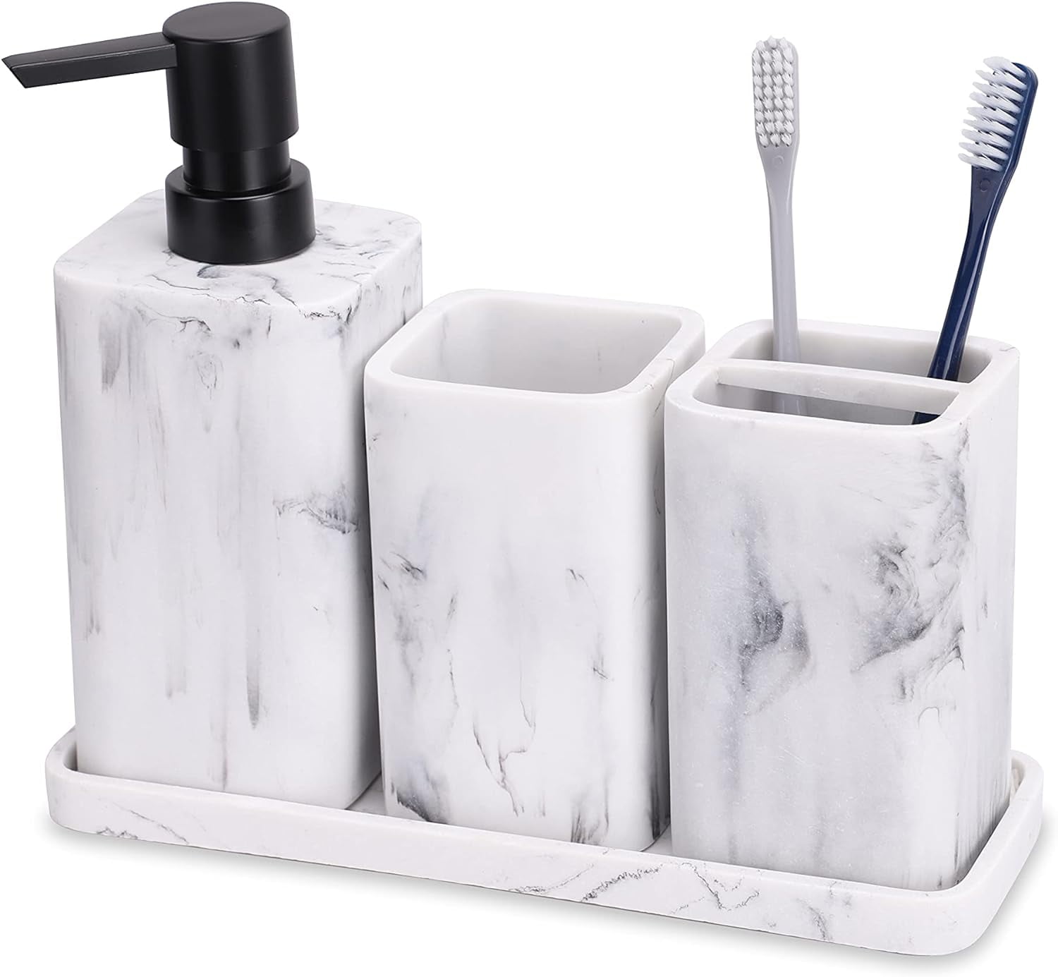 Zccz 4-Piece White Marble Bathroom Set: Lotion Dispenser, Soap Pump, Toothbrush Holder - Walmart.com