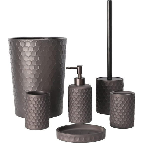 Zccz 6 Pieces Bathroom Accessory Set with Trash Can, Toothbrush Holder, Soap Dish... Warm Gray