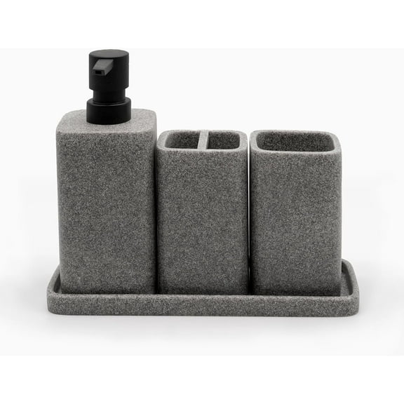 Zccz Modern 4-Piece Gray Marble Bathroom Accessories Set