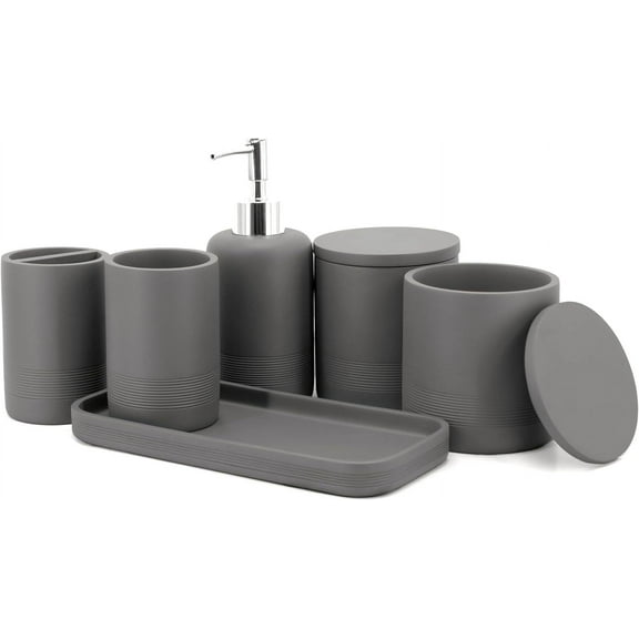 Zccz Modern 6-Piece Gray Marble Bathroom Accessories Set