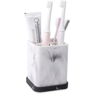 Zccz Toothbrush Holder Bathroom Countertop White Marble with Detachable Tray