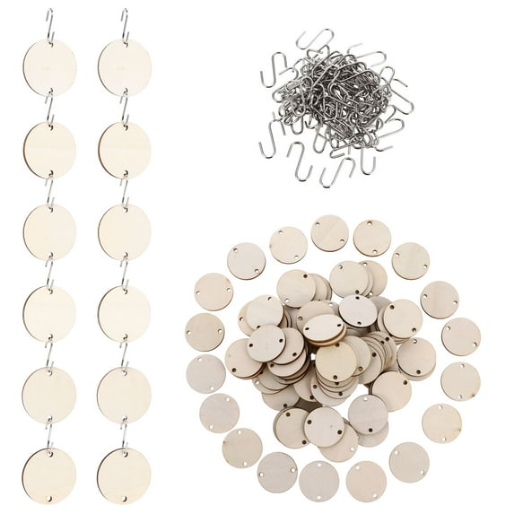 Zcyifa 100PCS Round Wooden Discs with Hooks for Crafts and DIY Ornaments