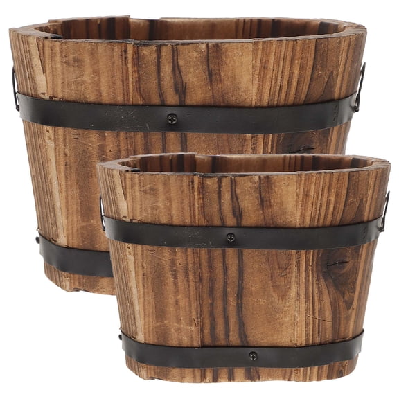 Zcyifa 2 Wooden Bucket Planters Rustic Flower Pots Garden Backyard Container