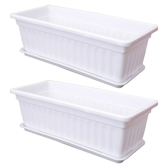 Zcyifa 2pcs Plastic Window Box Planter with Saucers for Indoor Outdoor Garden Balcony