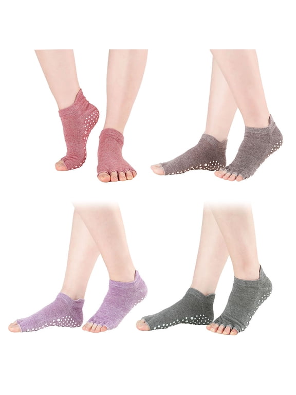 4 Pairs Cotton Non-Slip Low Cut Toeless Socks - Yoga & Dance Socks