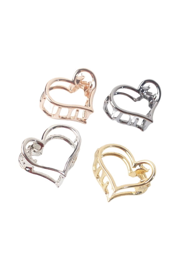 4Pcs Minimalist Hair Claws Heart Shaped Jaw Clip Fashion Hair Clips Women Headdress (Golden, Silver, Rose Gold, Black)