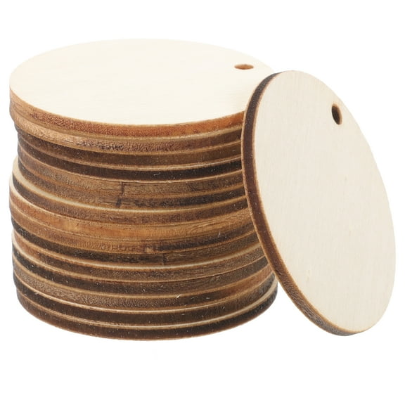 Zcyifa 50pcs Wood Discs with Holes - Blank Wooden Rounds for Crafts and DIY