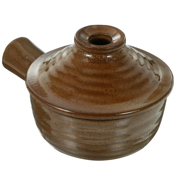 KAKOWELY 1 Set Round Casserole with Lid Light Brown Coarse Earthenware for Cooking Rice Noodles