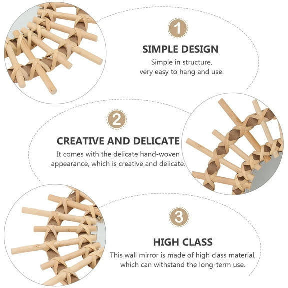 Zcyifa Decorative Mirror 1pc Mirror Decor Wicker Weaving Craft Decorative Wall Mirror Indoor Mirror Decor