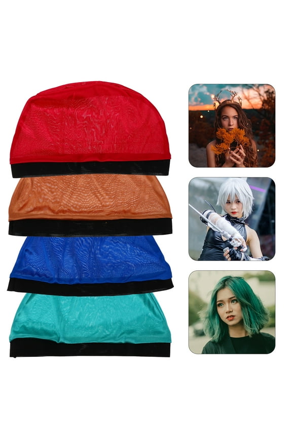 Dome Cap 4pcs Elastic Wave Caps Unisex Silky Wave Caps Hats Colorful Wigs Dome