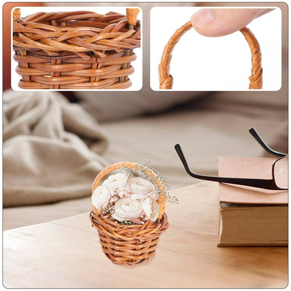 KAKOWELY Country Style Mini Woven Baskets Abs For Tree Decoration 5Set 2.6X1.8X1.2In