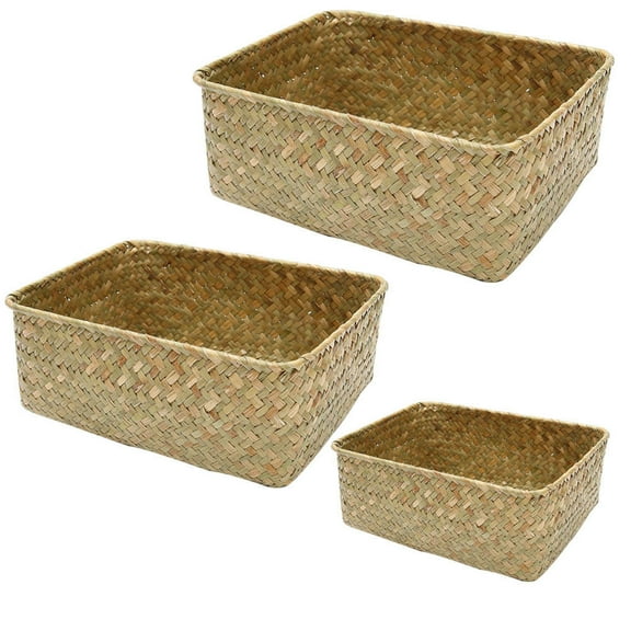 Zcyifa Tea Storage Basket 3pcs Tea Storage Basket Woven Clutter Container Sundries Storage Basket Khaki