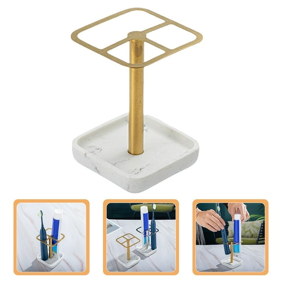 Zcyifa Toothbrush Holder Stainless Steel Resin Toothbrush Holder Electric Toothbrush Stand Countertop Toothpaste Organizer