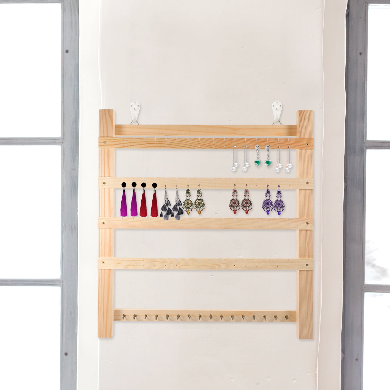 Wall Hanging Earring Organizer 1 Set Wooden Jewelry Display Rack for Ear Studs Holder