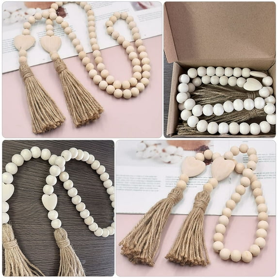 Zcyifa Wood Bead Garland Wood Bead Garland with Tassels Beads String Hanging Decor Rustic Home Decor