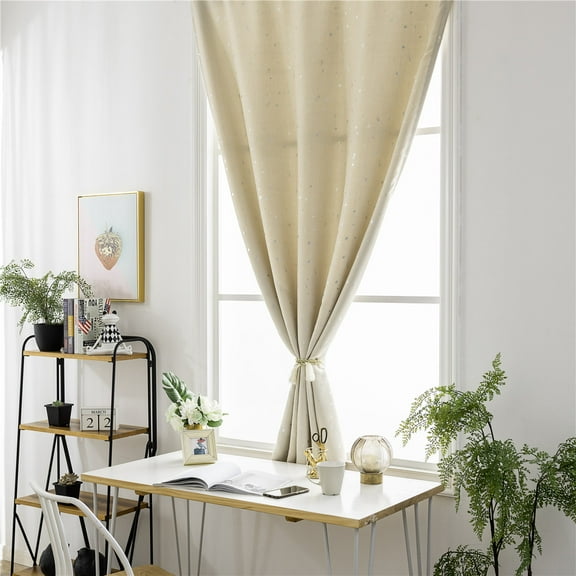 Zcyifa blackout curtain 1 Pc Modern Blackout Curtain Punch Free Double-sided Adhesive Sticker Silver Star Window Curtain Drape Tape Decoration Curtain for Home Bedroom Kids Room - 90x150cm (Beige)