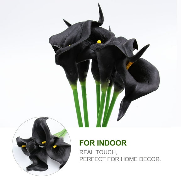 Zcyifa calla lily 10pcs Mini Artificial Calla Lily Bridal Wedding Fake Flowers Party Decor Bouquet PU Real Touch Flower (Black)
