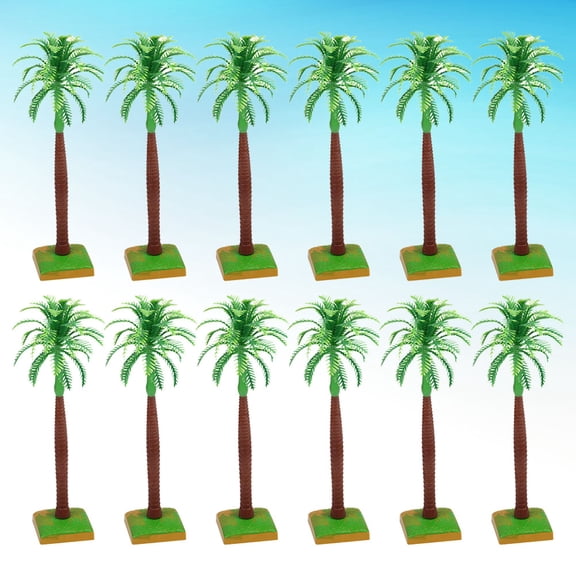 Zcyifa coconut tree cake topper 12PCS Mini Coconut Tree Cake Decoration Simulated Coconut Tree Desktop Ornaments Plastic Coconut Tree Model Crafts for Beach Party