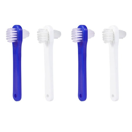 Zcyifa denture brush 4pcs False Teeth Dual Heads Denture Dedicated Toothbrush Cleaning Tool (White and Blue for Each 2pcs)