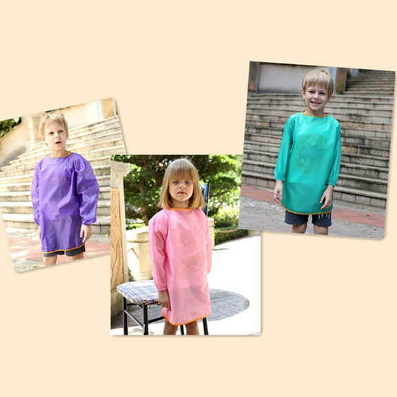 Zcyifa painting apron Painting Apron Waterproof Long-sleeved Drawing Art Smock for Children Kids (Pink, L - Suitble for 130-150cm Height)