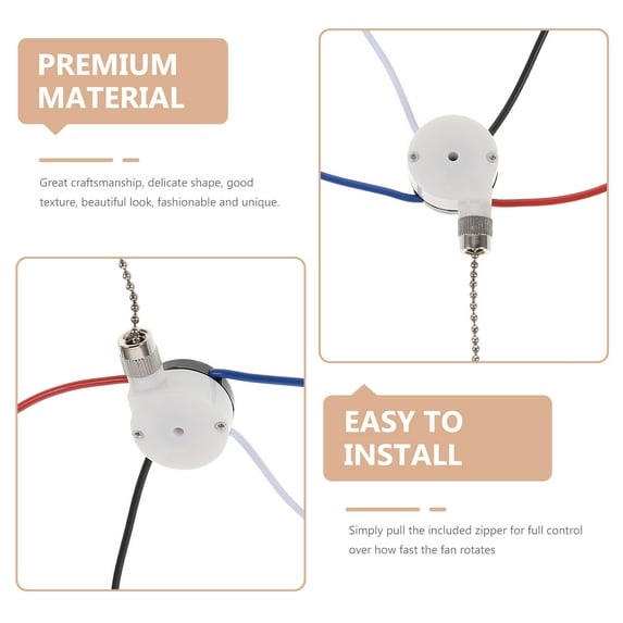 Zcyifa pull chain switch Pull Chain Switch 3-gear 4-wire Ceiling Fan Light Switch Replacement Supply