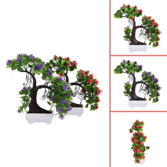 Zcyifa simulation flower 2 Pcs Simulation Bonsais Creative Flower Plastic Plants Decoration Beautiful Decor Flower Ornaments Potted Plant for Home Office (Red and Purple)